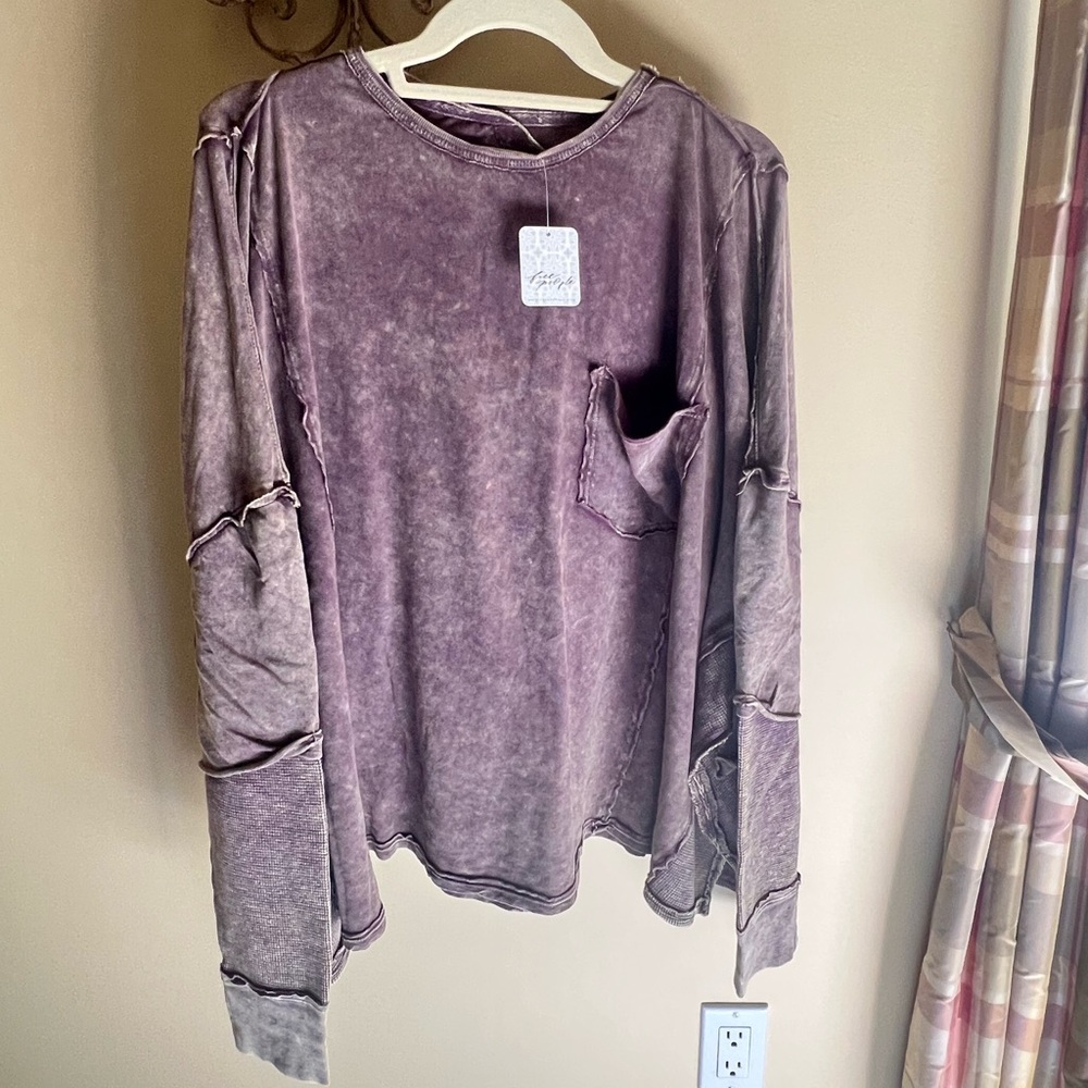 We the Free People Wine Purple & SOFT BROWN ACID wash Sleeve Seamed Boxy - Picture 3 of 17
